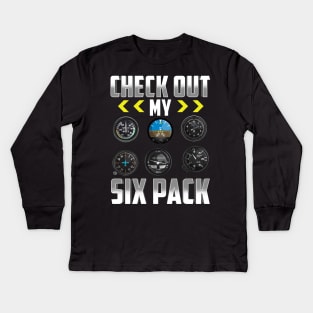 Check Out My Six Pack Airplane Pilot Aviation Pun Kids Long Sleeve T-Shirt